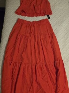 Nicole Miller Bright Red Tiered Maxi Skirt